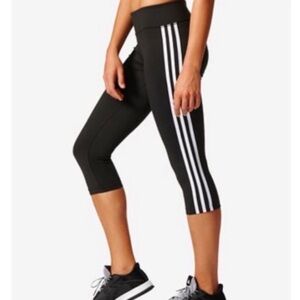 Adidas Cropped Leggings Capri Length Classic 3 Stripe Yoga Climalite Medium